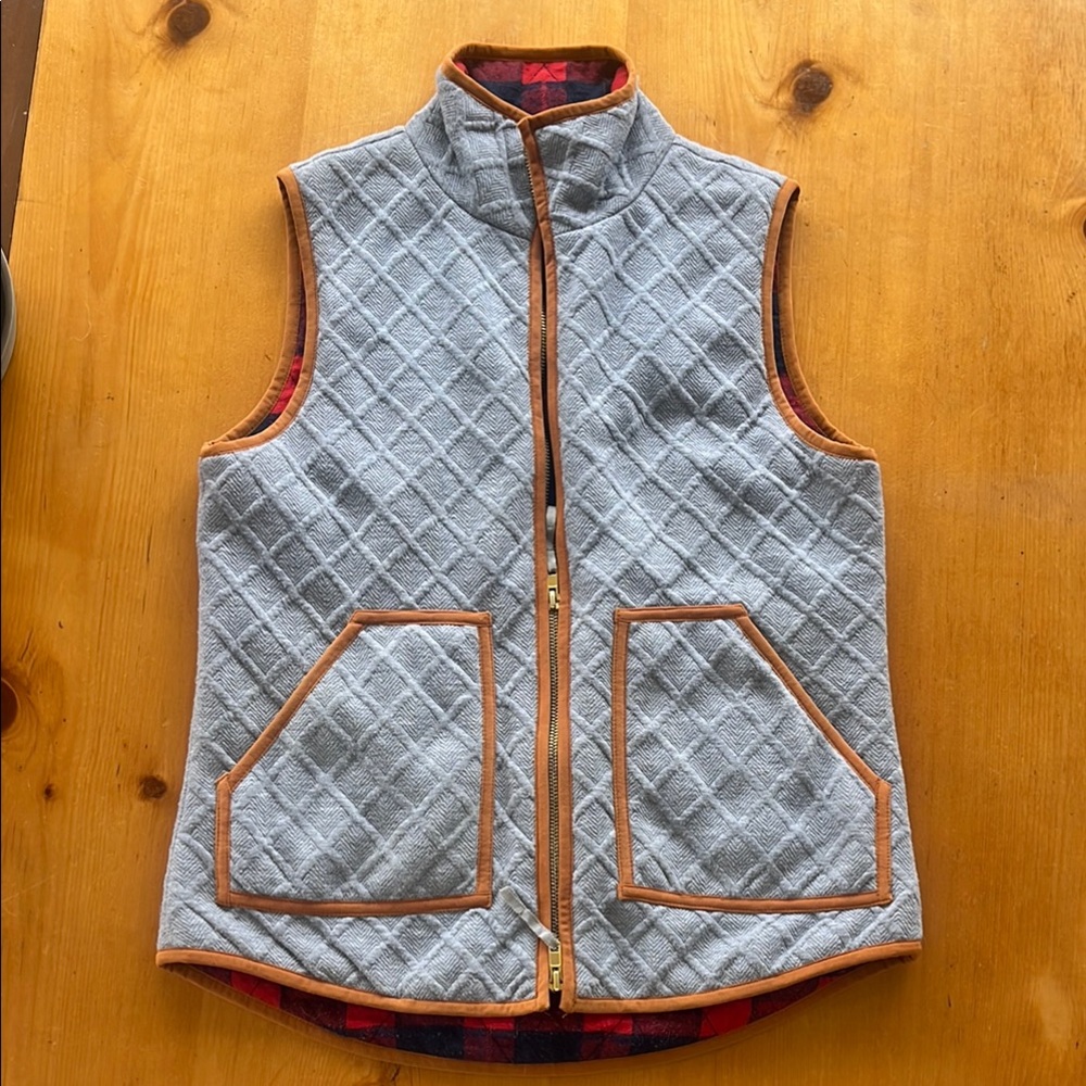 THML Gray Quilted Vest with Tan Trim